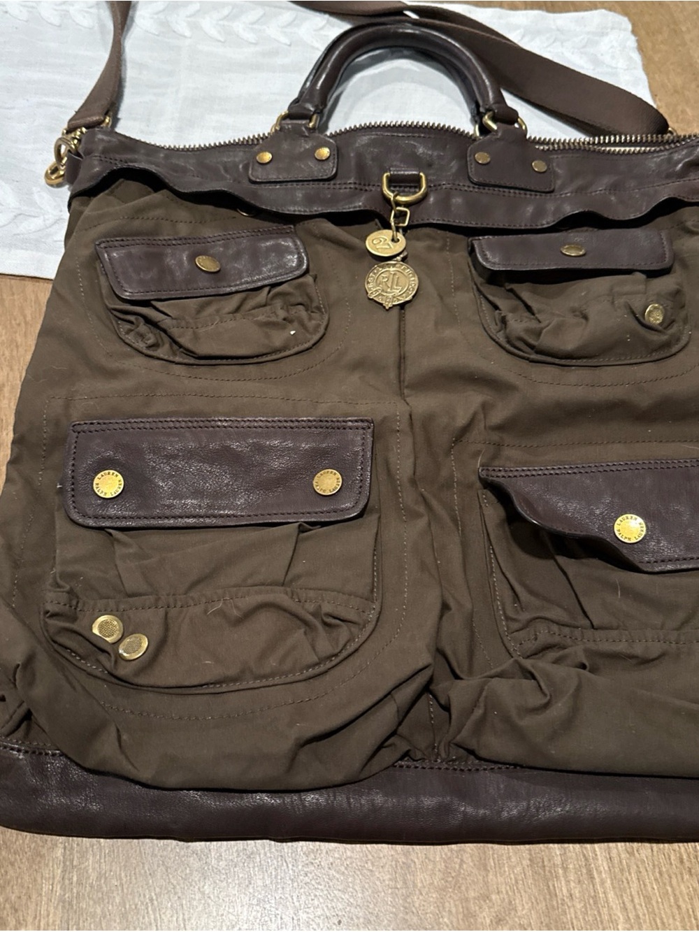 POLO Ralph Lauren Canvas & Leather Messenger Bag Olive 1967 Rare Field Bag Vint